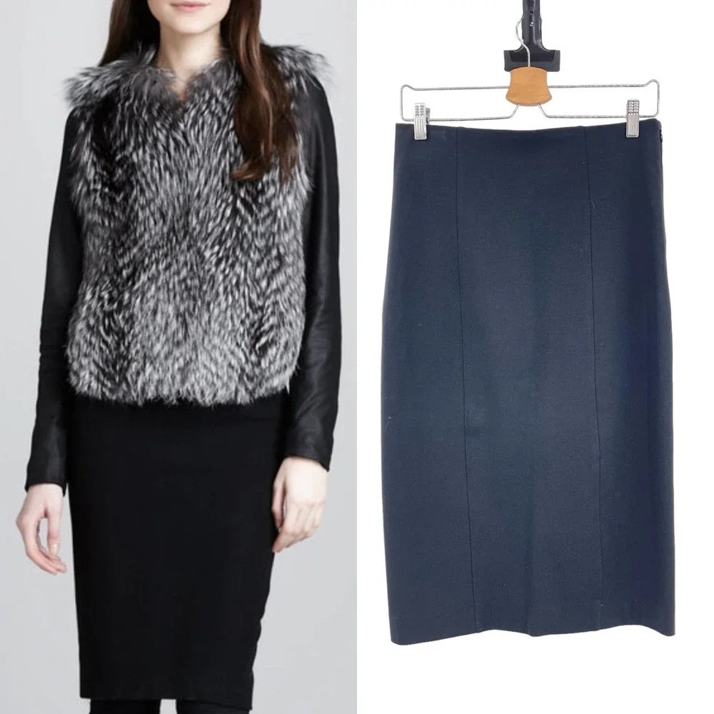 Vince Ribbed Ponte‎ Knit Pencil Skirt in Black Size 8
